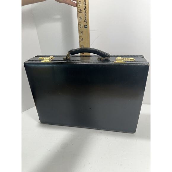 LEATHER PRESTO Attache Business BRIEFCASE Locking Hard Case Vintage Extend Black - Picture 13 of 13